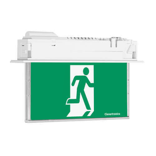 CleverEvac Dynamic Green Exit, Recessed Mount, LP, Running Man, Single Sided